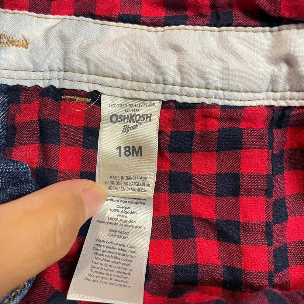 Oshkosh BGosh Vestback Buffalo Plaid Lined Overalls Heart Pocket Girls 18‎ mos